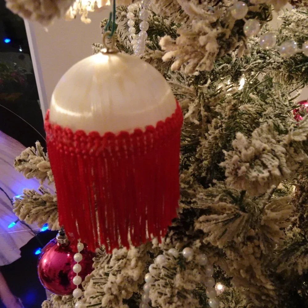 Vintage 12 Satin Ball Ornaments with Fringe Handmade Christmas Holiday Festive
